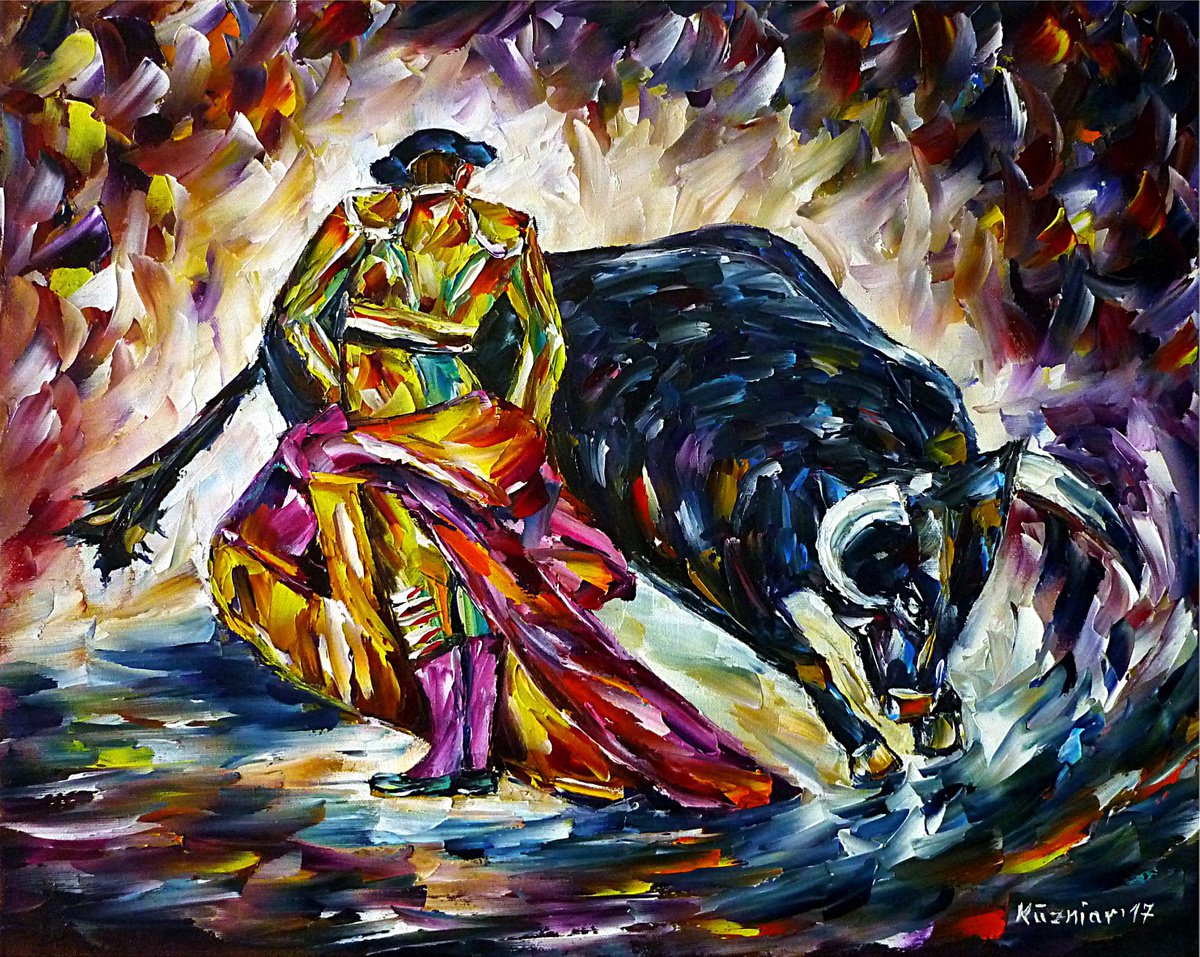 Expressive Animal Oil Painting By Mirek Kuzniar, 20 X 16", Torero, Original Artwork