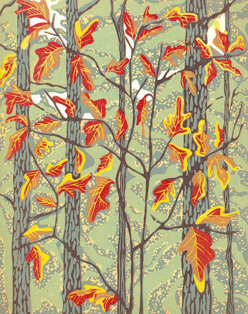 Illustrative Landscape Linocut By Kate Goetz, 11 X 13", Deep And Solemn Silence, Original Artwork