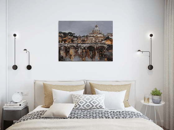 St. Angelo Bridge in Rome, Italy - Original oil painting