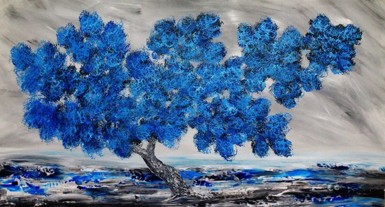 Oil painting blue tree.