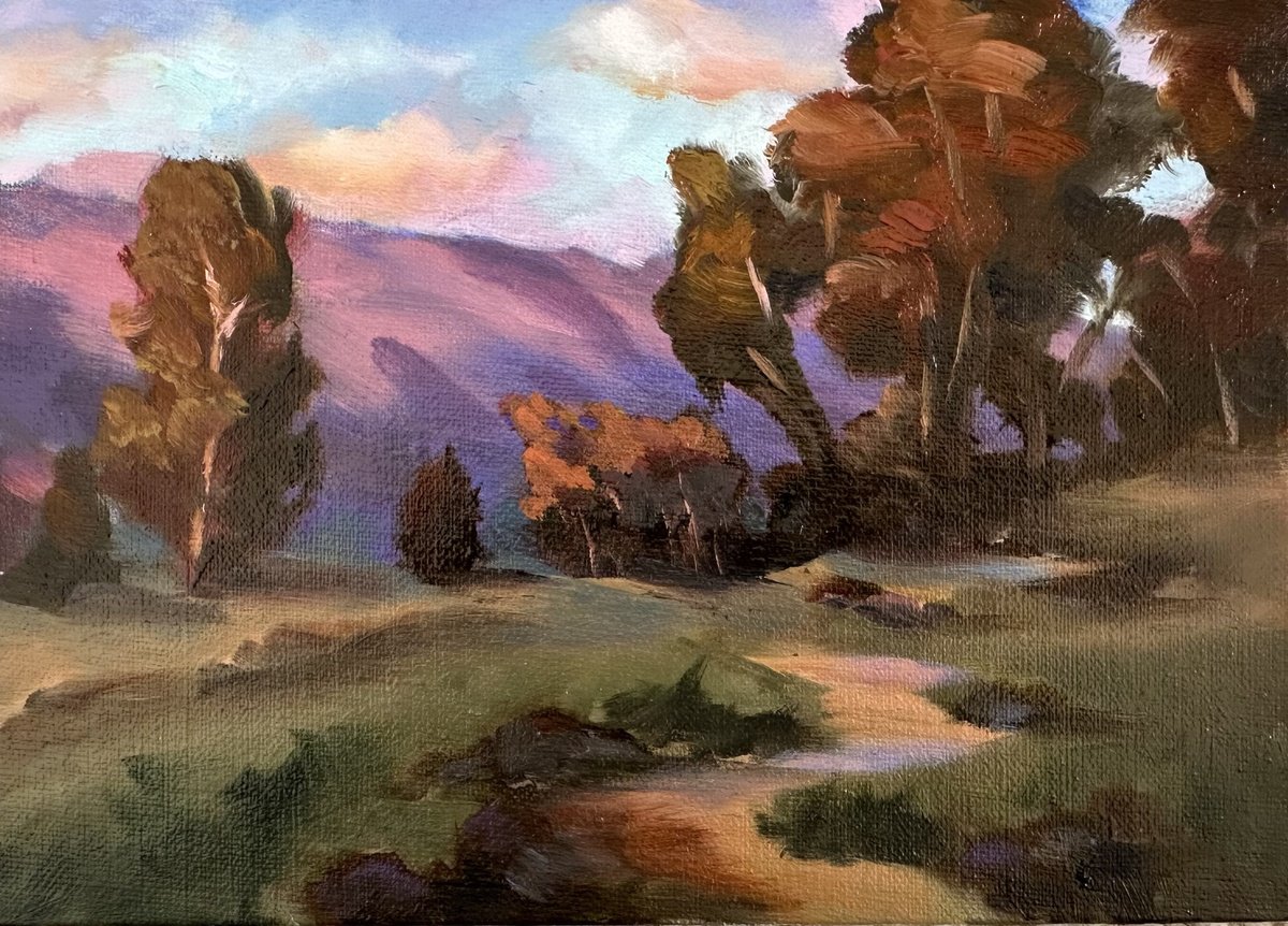 Impressionistic Landscape Oil Painting By Grace Diehl, 7 X 5, Ending Of A Great Day, Original Artwork