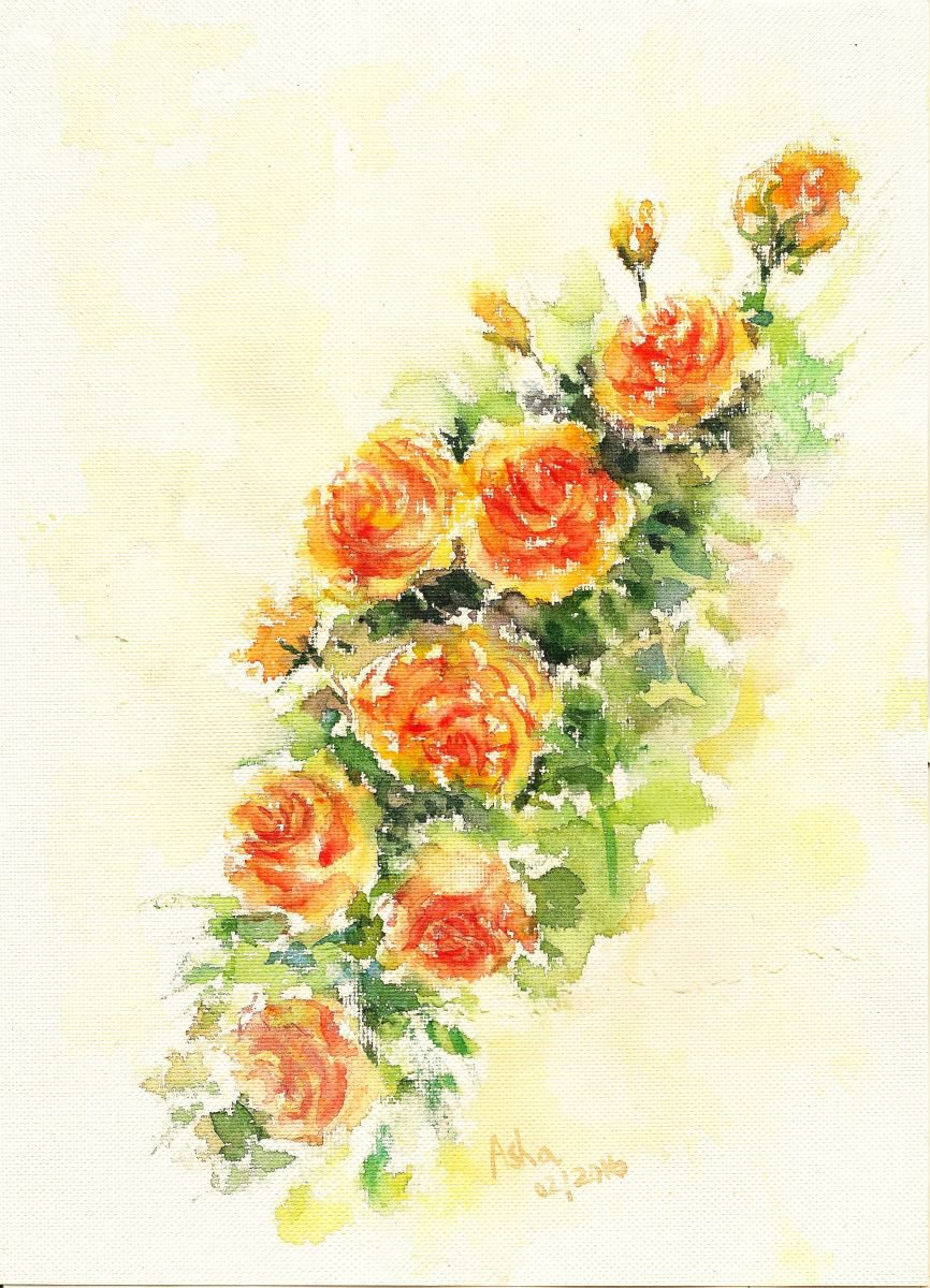 Yellow Roses watercolor Spring roses. by Asha Shenoy