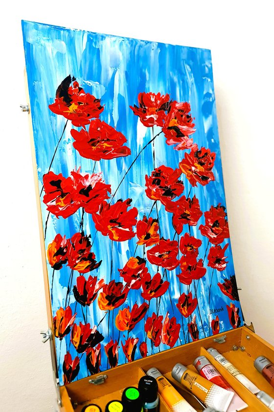 Poppies On Blue