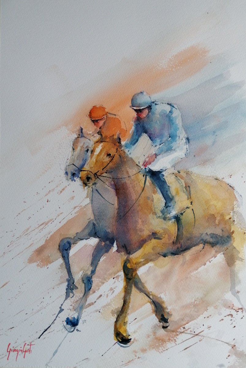 Impressionistic Watercolour , The Horse Race 51 By Giorgio Gosti, 14 X 21, Artwork For Sale On Artfinder