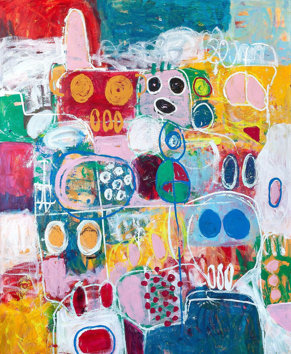 Expressive Abstract Acrylic Painting By Tommy Lennartsson, 39 X 47", Coco Bongo Island, Original Artwork