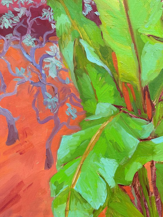 Red landscape with banana tree