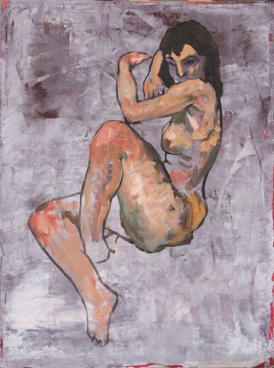contemporary expressionist nude woman - Schiele style