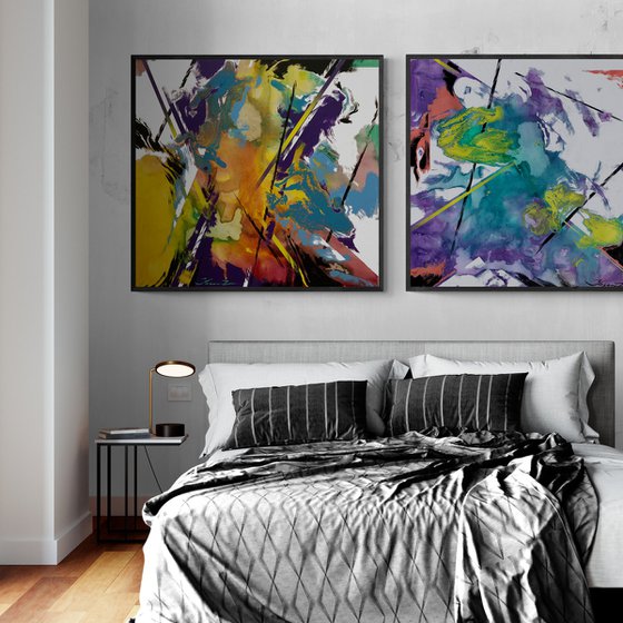 Big XXL Abstract painting - "Bright mirage" - Abstraction - Geometric - Space abstract - Big painting - Bright abstract - Diptych abstract