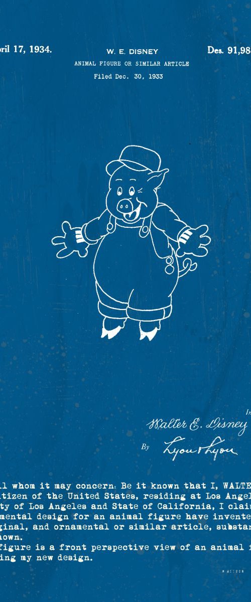 Disney character patent - Pig 2 - Blue - circa 1934 by Marlene Watson