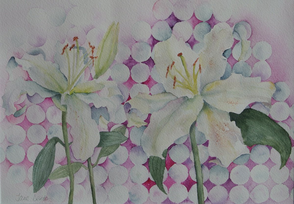 Impressionistic Botanical Watercolour By Jane Denton, 13 X 9, Longiflorum Lilies, Original Artwork