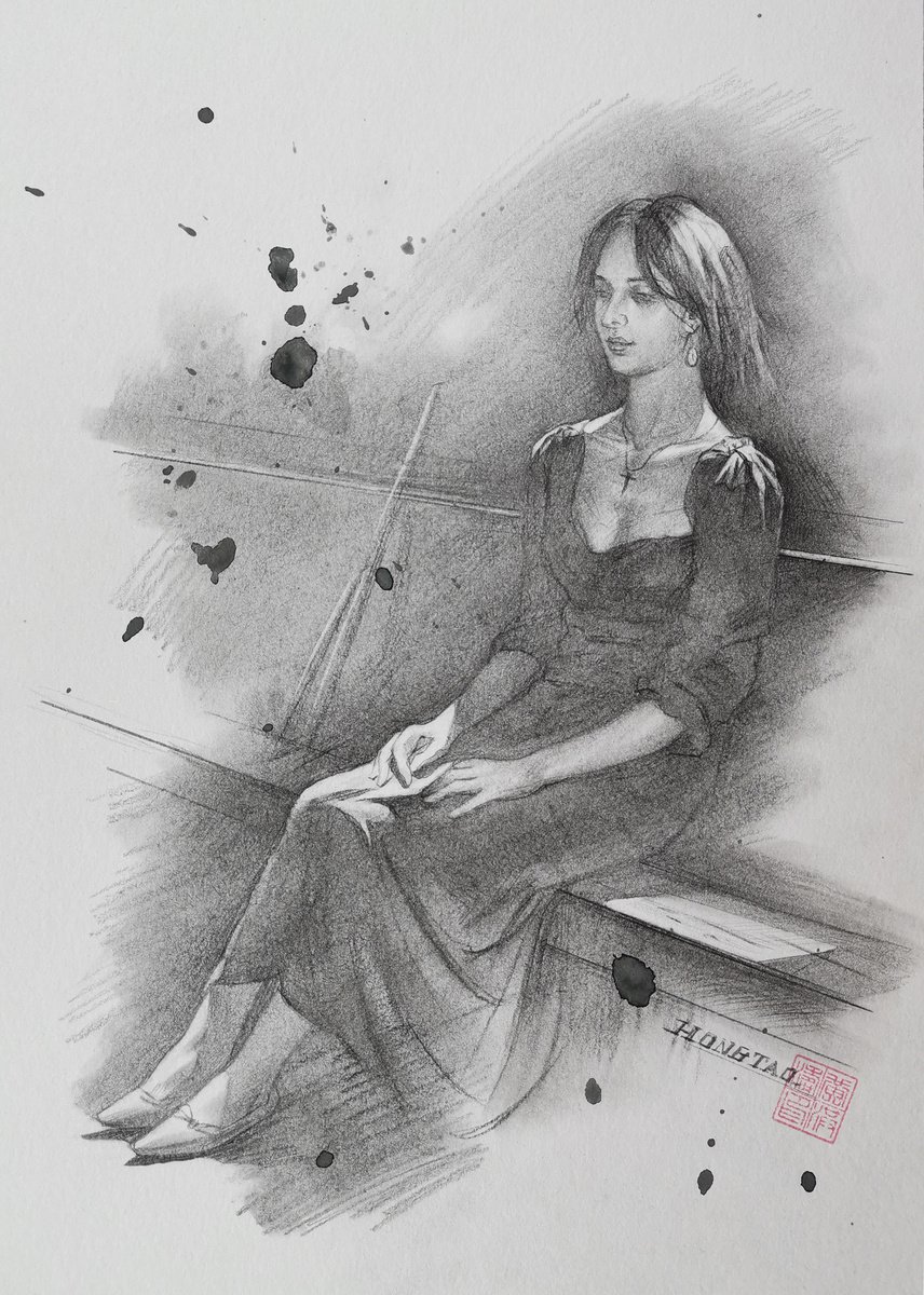 Impressionistic Portrait Pencil Drawing By Hongtao Huang, 7 X 11, Sunshine, Original Artwork