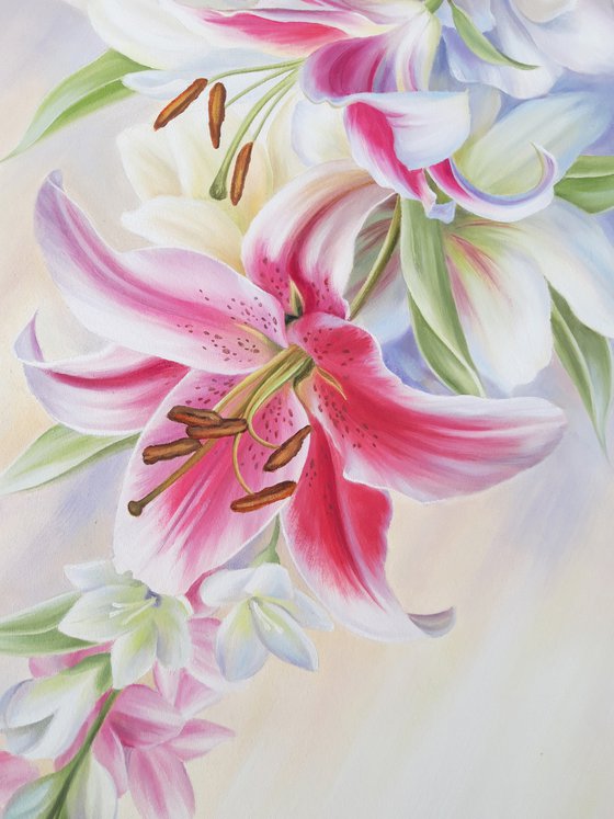 "Poetry of flowers", lilies painting