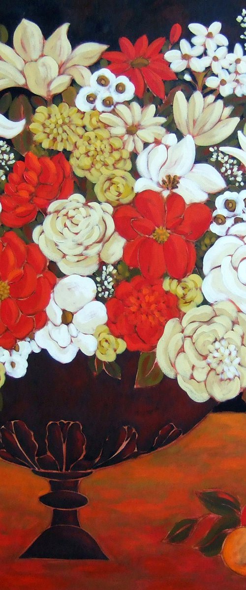 Ivory and Crimson Blooms by Karen Rieger