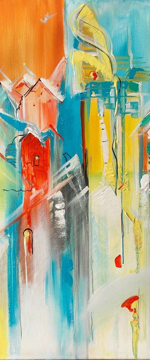 "Architectural peaks" - Acrylic Painting, Abstract cityscape, 60 x 80 by Maria Paunova