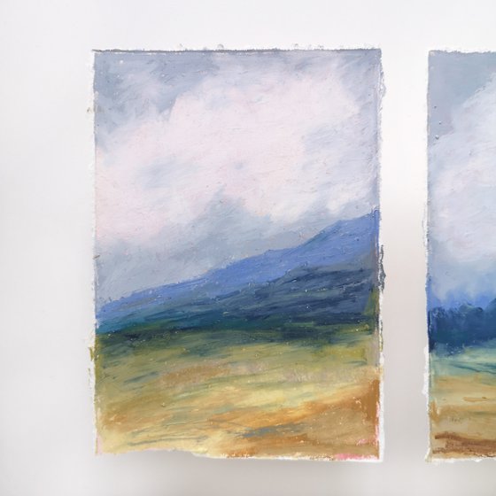 Mountain landscape. Set of 2 small paintings.