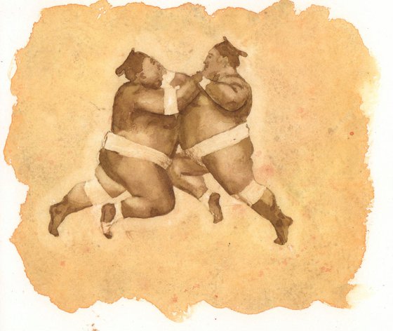 Sumo Wrestlers Painting - Original Watercolour Painting