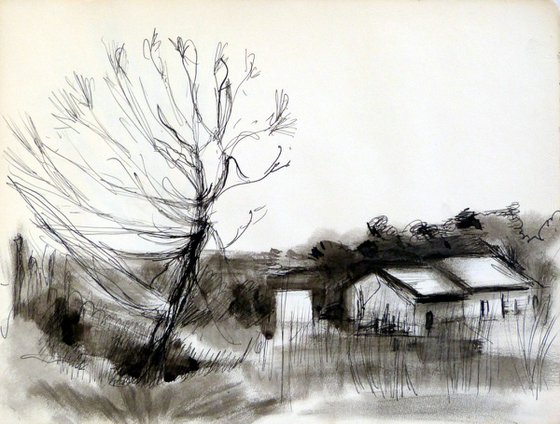 The Country Cottage 2, vintage drawing, 30x23 cm