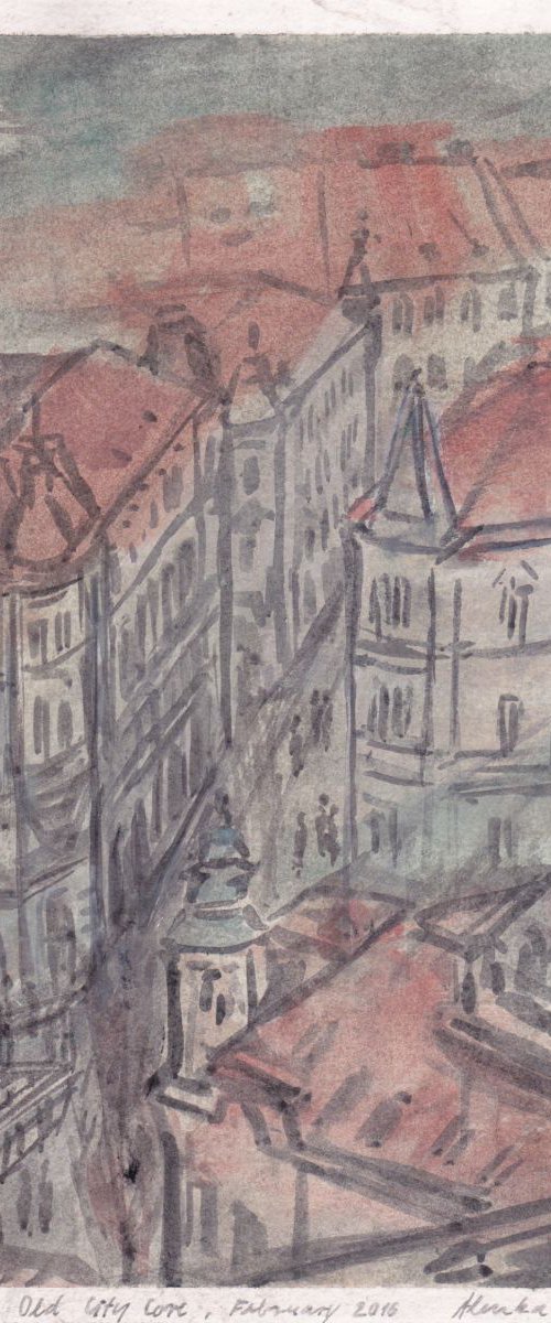 Old City Core / Ljubljana, February 2016, acrylic on paper by Alenka Koderman