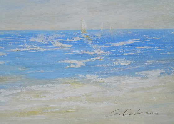 FREEDOM. Abstract Ocean Light Blue Acrylic Painting on Canvas, Contemporary Seascape, Coastal Art