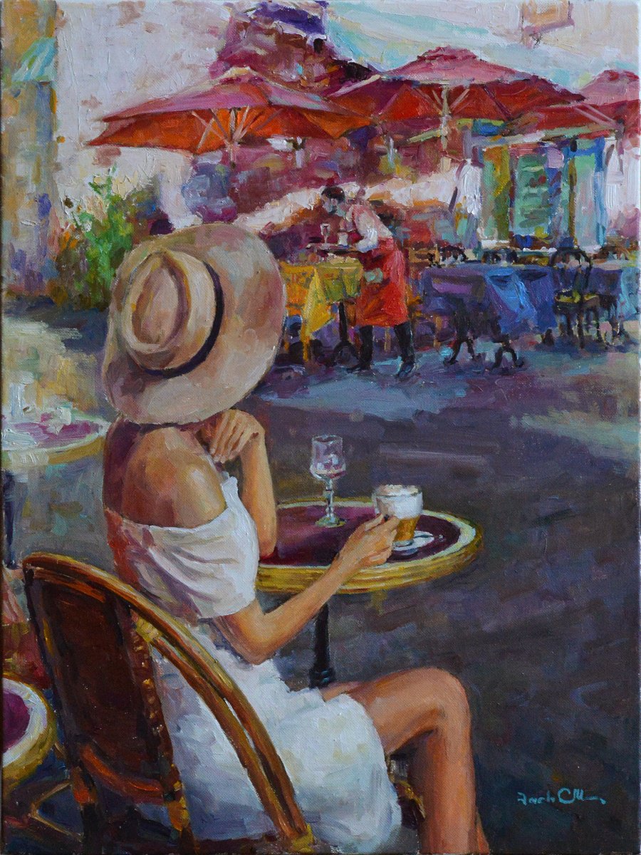 Impressionistic Portrait Oil Painting By Vachagan Manukyan, 12 X 16", Cafe #19, Original Artwork