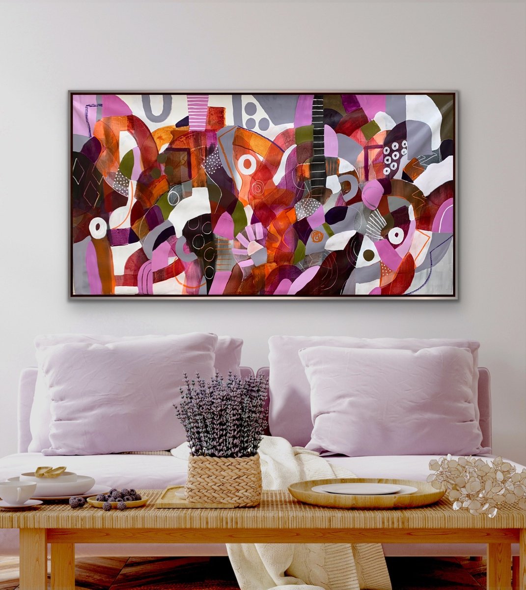 Organic Abstract Acrylic Painting By Rashna Hackett, 72 X 37", Sprout Like Flowers, Original Artwork