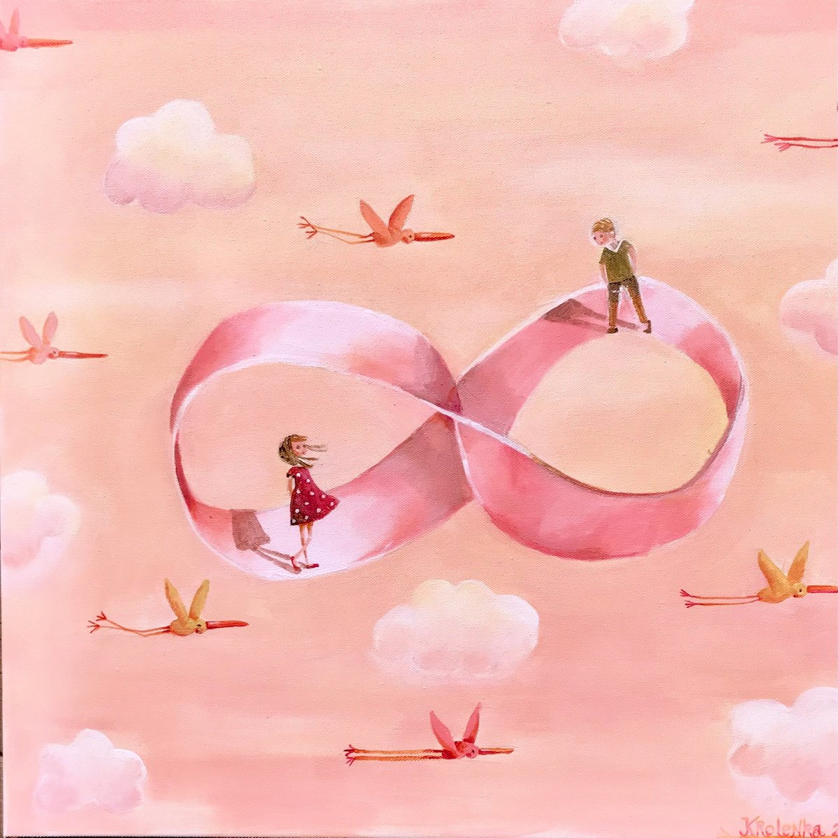 Portrait Painting By Alexandra Krasuska, 20 X 20, Mobius Stripe, Original Artwork