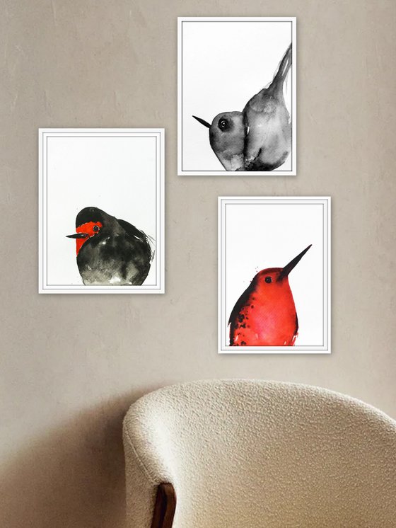 Set of 3 Bird paintings.