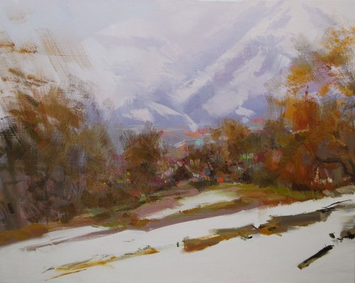 Winter painting - Beginning of the Snowfall by Yuri Pysar