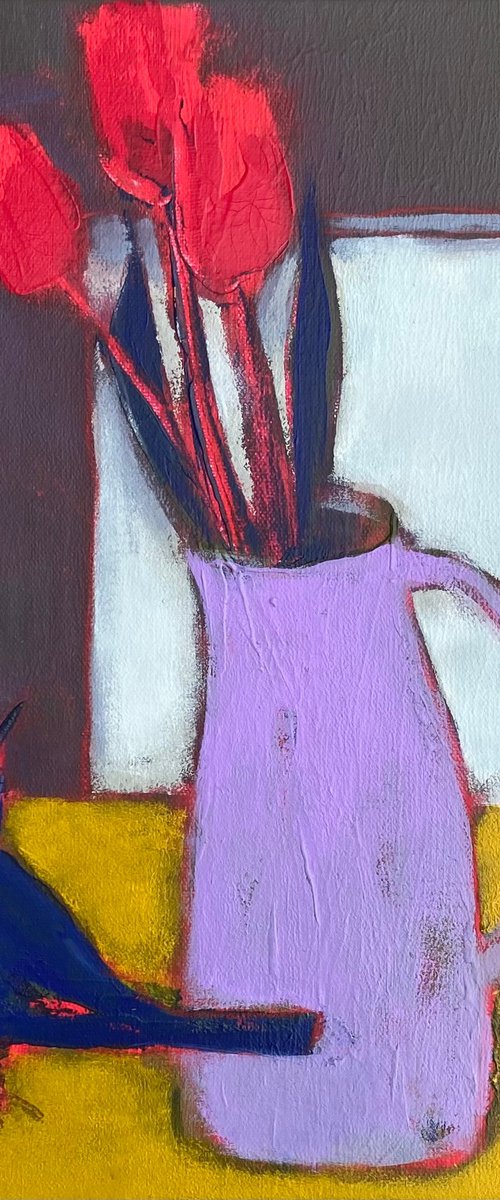 Thrush and tulips. by Tatjana Auschew