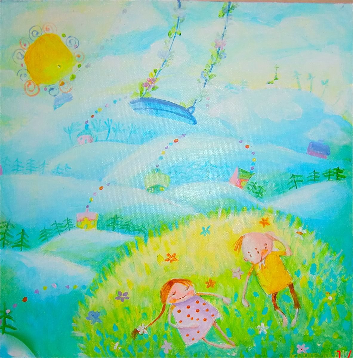 Impressionistic Portrait Painting By Alexandra Krasuska, 12 X 12, Falling From The Sky, Original Artwork