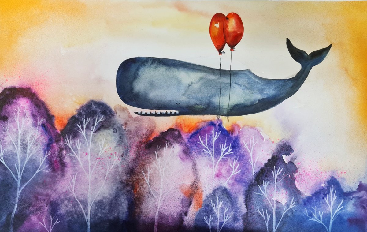 Surrealistic Painting , When Whales Dream By Evgenia Smirnova, 22 X 15, Artwork For Sale On Artfinder