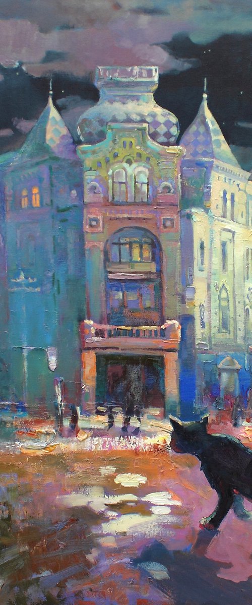 Full moon over Slavonic House by Anastasiia Grygorieva