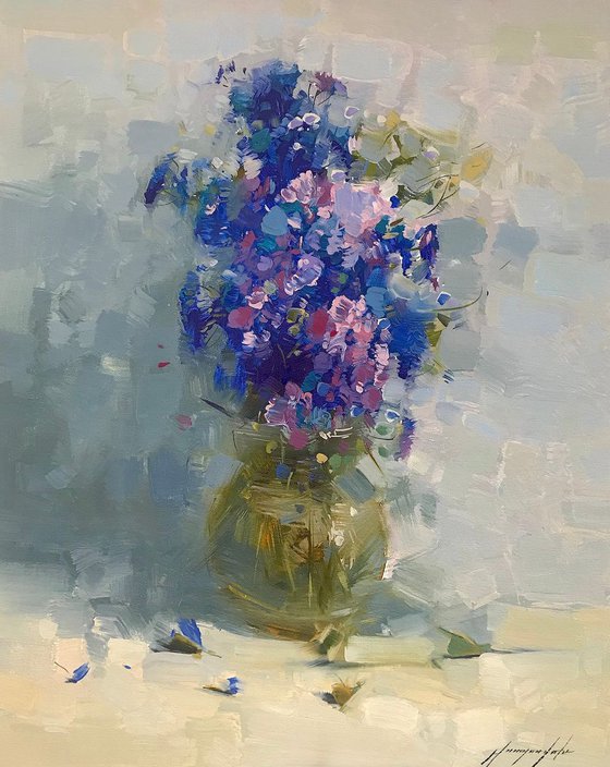 Vase of Flowers, Oil painting, One of a kind, Handmade artwork