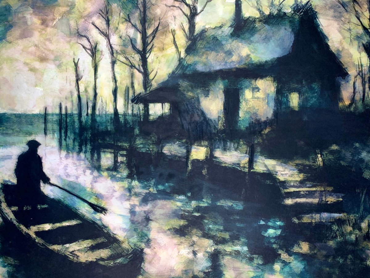 Impressionistic Landscape Painting By Sinisa Alujevic, 16 X 12", Fading Cabin, Original Artwork