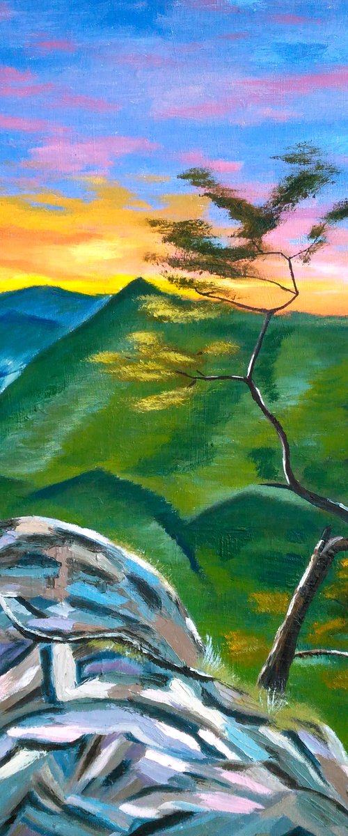 Carpathian Painting Ukraine Original Art Rocky Mountains Landscape Canvas Pine Tree Wall Art by Halyna Kirichenko