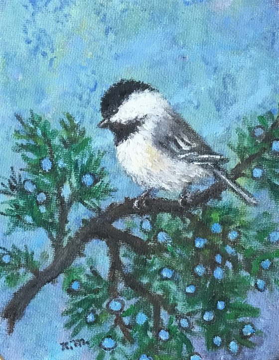 CHICKADEE # 51 - 10X8 oval oil  (SOLD)