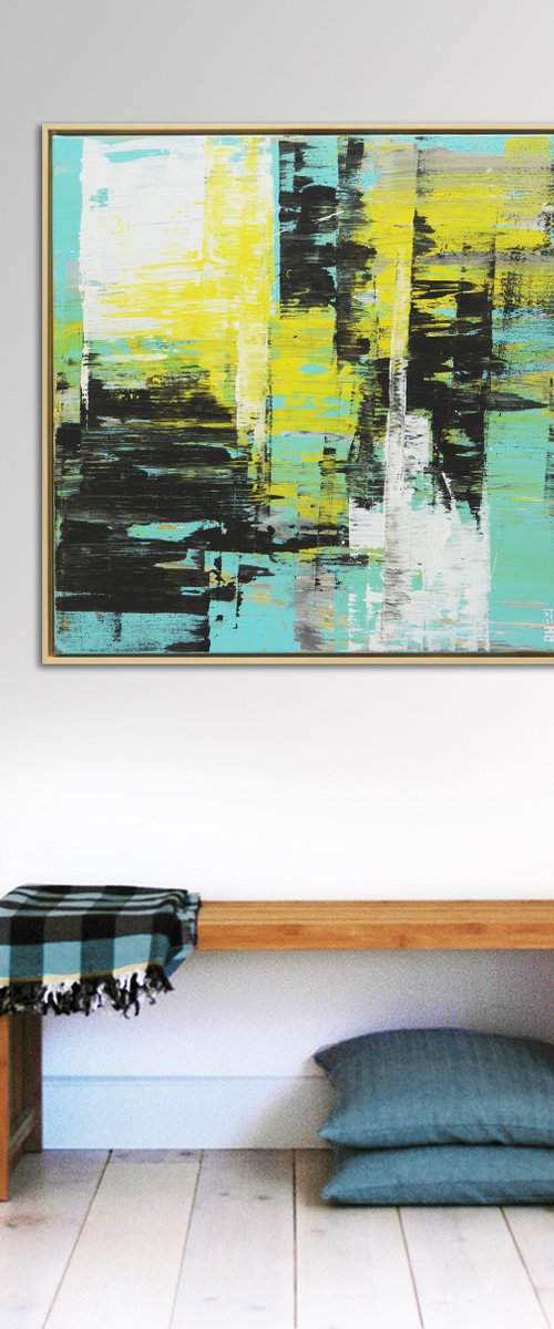 Yellow Square Artwork - Static Balance - Incl Frame 85x85cm - Ronald Hunter - 6S by Ronald Hunter