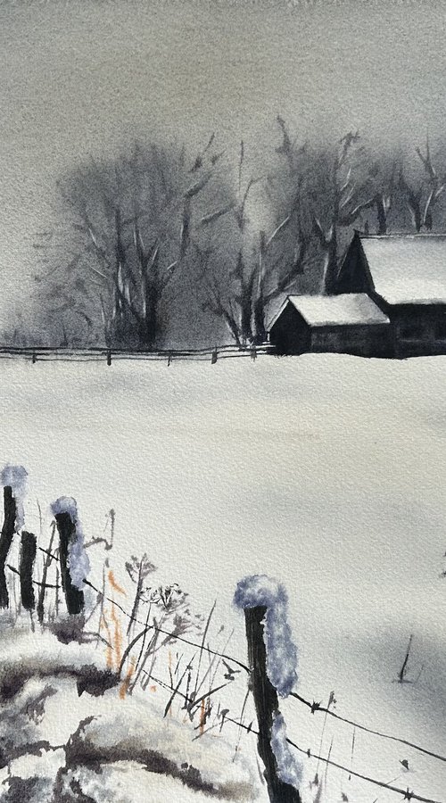 Snowy village winter landscape by Alina Karpova