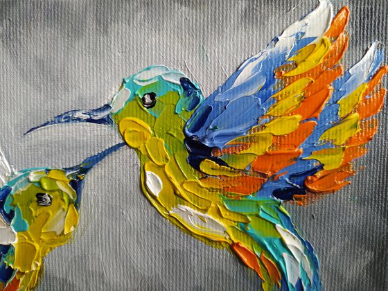 Lovers - oil painting, hummingbird, birds, love, animals oil painting, art bird, impressionism, palette knife, gift.