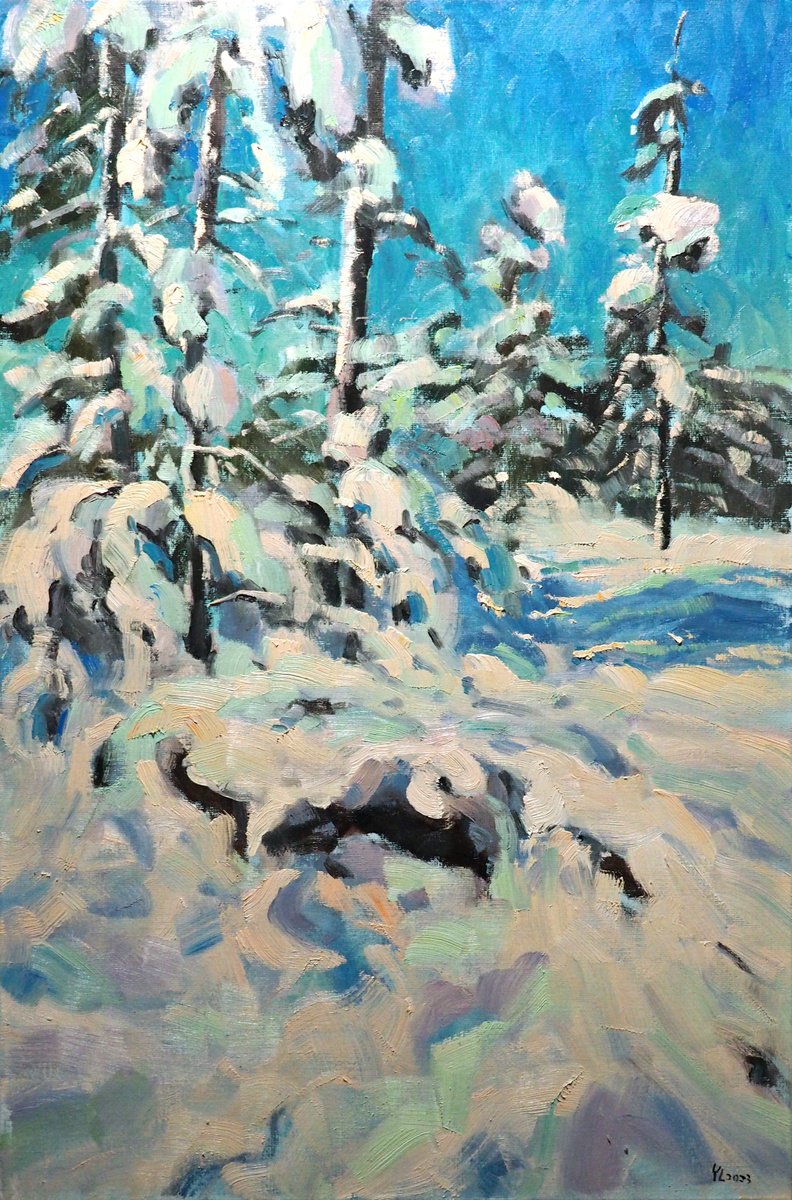 Impressionistic Landscape Oil Painting By Yuanyuan Liu, 24 X 35", Winter Landscape, Original Artwork