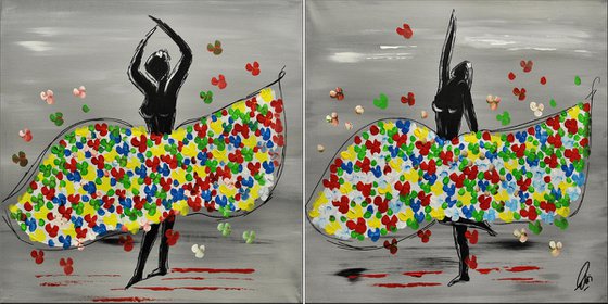 Ballerinas - Framed Abstract Acrylic Painting - Canvas Art-  Gray- Wall Art