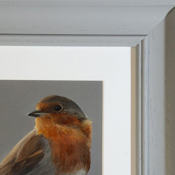 Robin  Oil Painting, Bird Artwork, Animal Art Framed