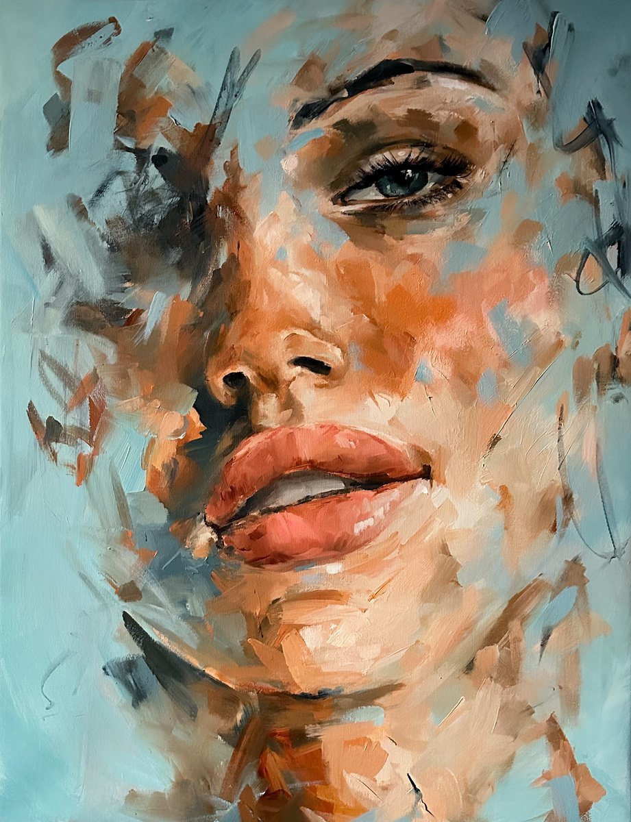 Impressionistic Portrait Acrylic Painting By Ferenc Racz, 26 X 35, Portrait 1466