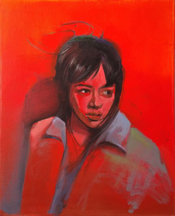 Red portrait(40x50cm, oil painting, ready to hang)