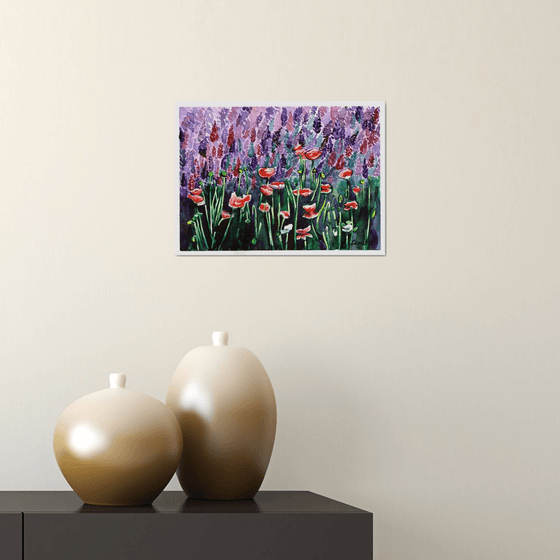 Lavender and Red Poppies Meadow Flowers