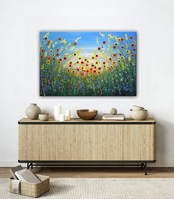 Sunflowers Field - Ready to Hang Painting 36" x 24" ( 92 x 61cm)