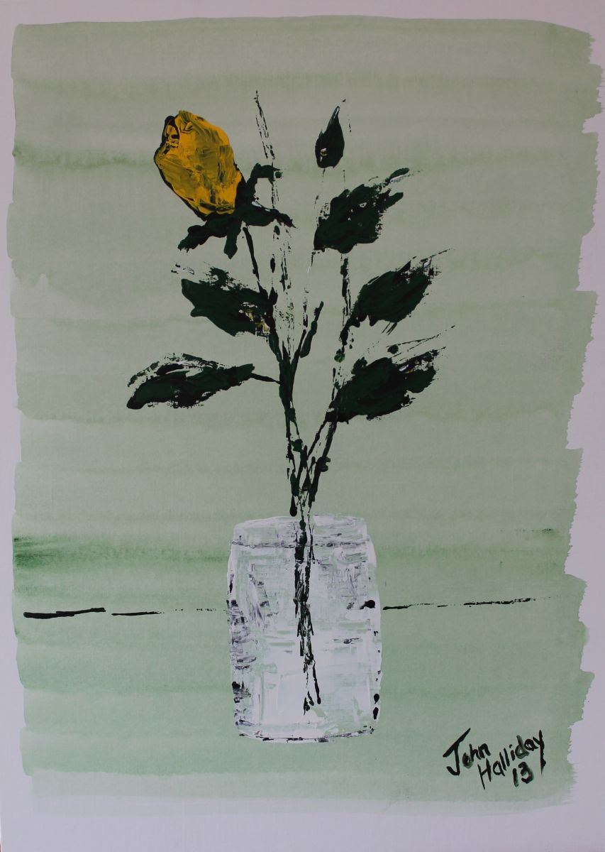 Yellow rose in vase. by John Halliday