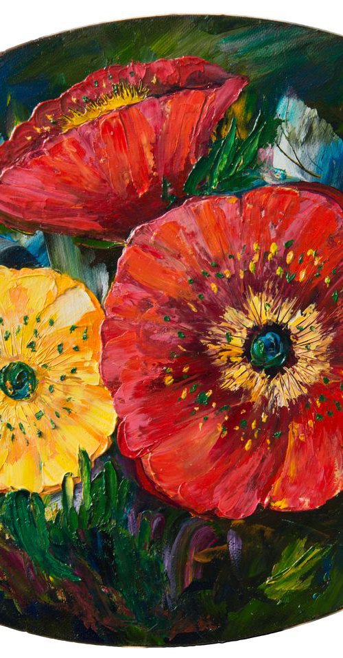 Poppies in oval by Lena Owens at OLena Art