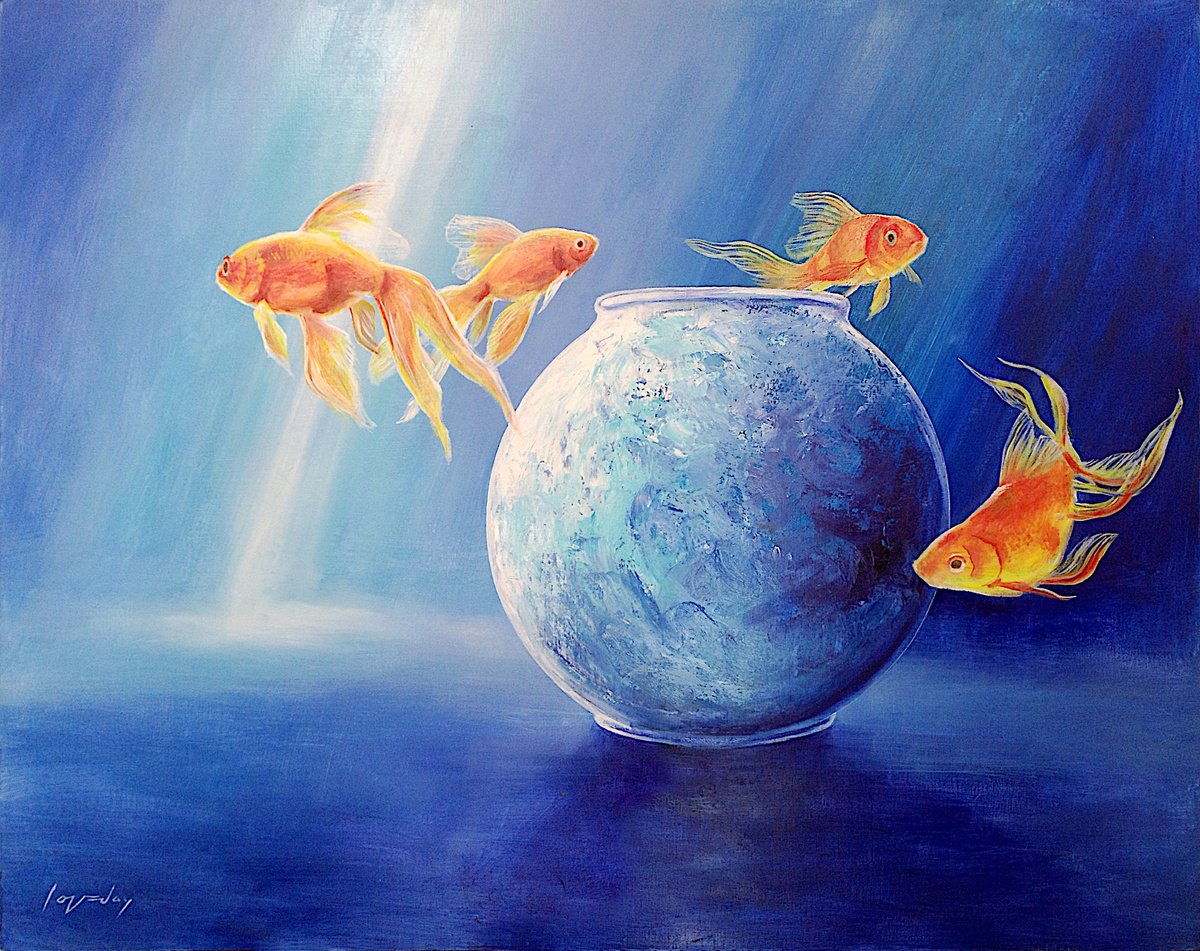 Surrealistic Oil Painting , Goldfish Xliii By Daniel Loveday, 30 X 24, Artwork For Sale On Artfinder