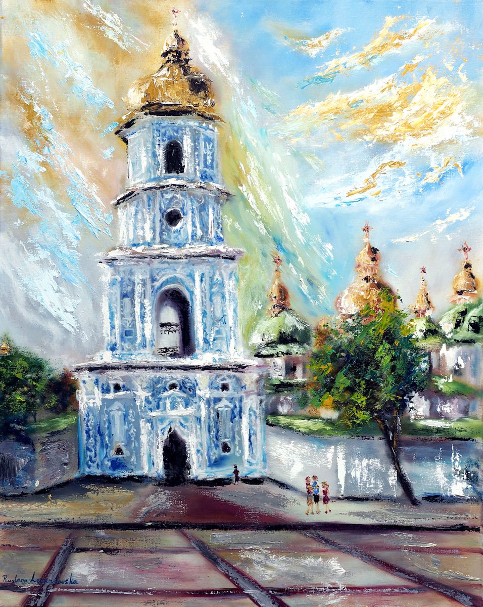 Impressionistic Cityscapes Oil Painting By Ruslana Levandovska, 24 X 30", Golden Domed Kyiv, Ukraine, Original Artwork
